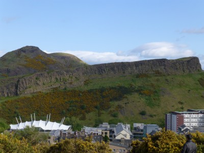 Arthur's Seat above Salisbury Crag  Dynamic Earth is white building